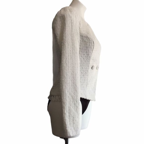 LPA White Lori Collarless Asymmetric/Tassel Hem Blazer - Picture 5 of 7